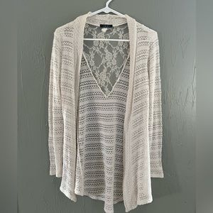 Size medium, long sleeve lace, white cardigan from Deb